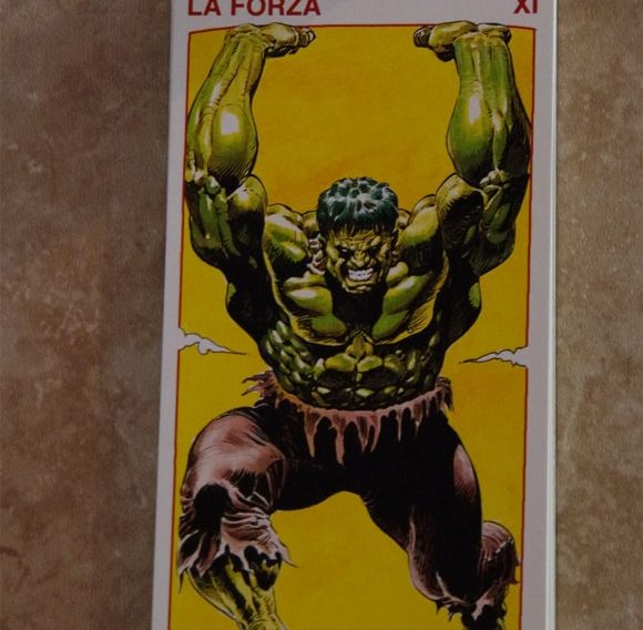 Hulk Strength card from the Tarocchi Marvel (Red)