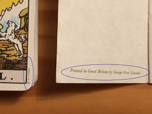 "Copyright" notice on 1976–1977 Rider tarot cards